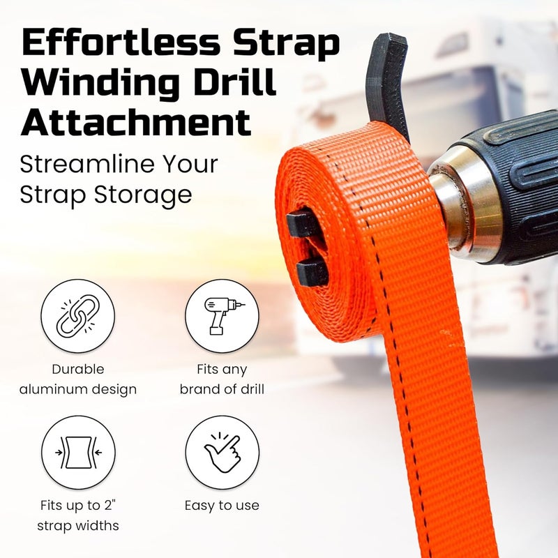 Kalinar Ratchet Strap Winder Drill Bit Attachment - Heavy Duty Strap Roller & Organizer for Flatbed Trucks, Trailers & Garages - Power Drill Tie-Down Winder Tool for Cargo Storage - Stocking Stuffer for Men - Image 2